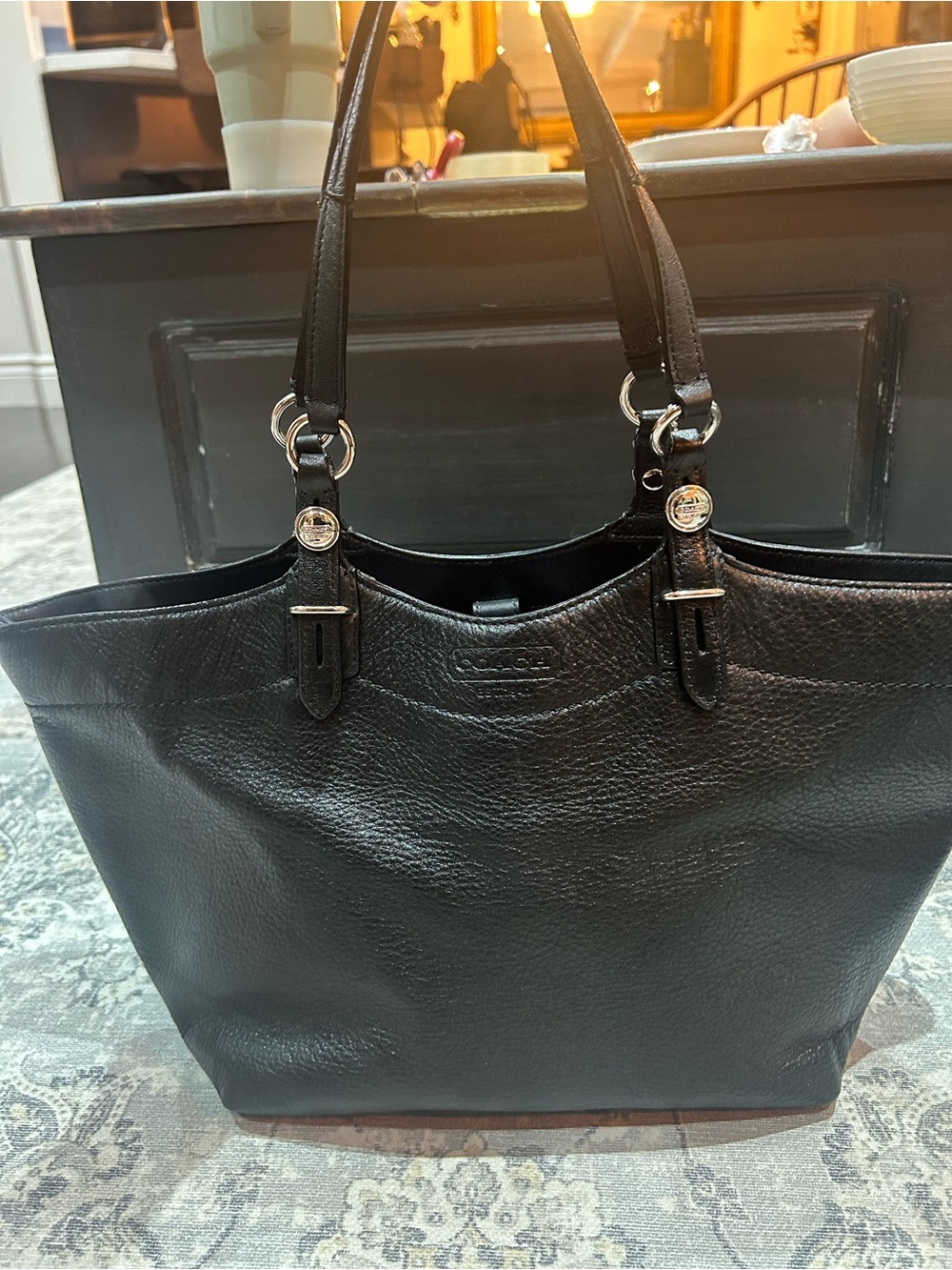 Coach Carly Black Pebbled Leather Tote F16174